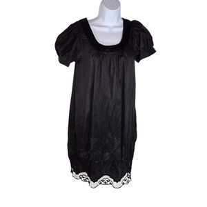 Vtg Y2k Voom By Joy Han Black Silk Eyelet Dress New Deadstock